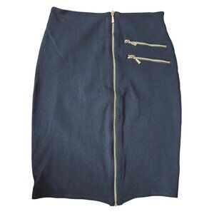 Sexy Black Pencil Skirt Size 6 Gold Zipper Details Punk Rock‎ Retro Eighties Y2K